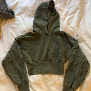 Olive Green Cropped Hoodie